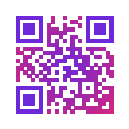 QR code with a radial violet-to-magenta gradient fill