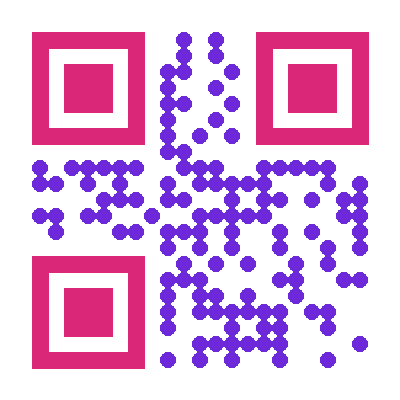 Circle-module QR code with contrast finder color, decoded text: FRAMES